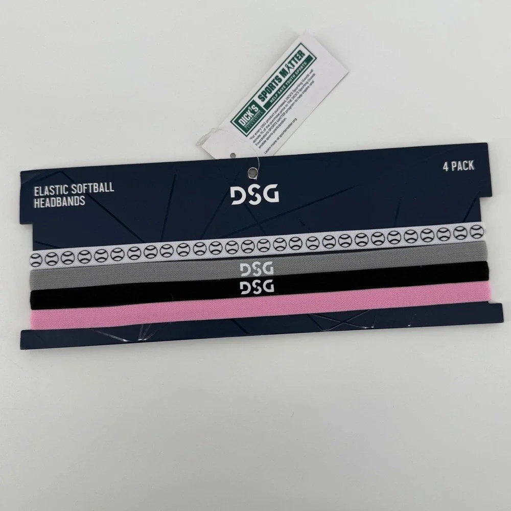 DSG Elastic Softball Headbands 4 Pack‎ Multi Color Baseball Print Athletic